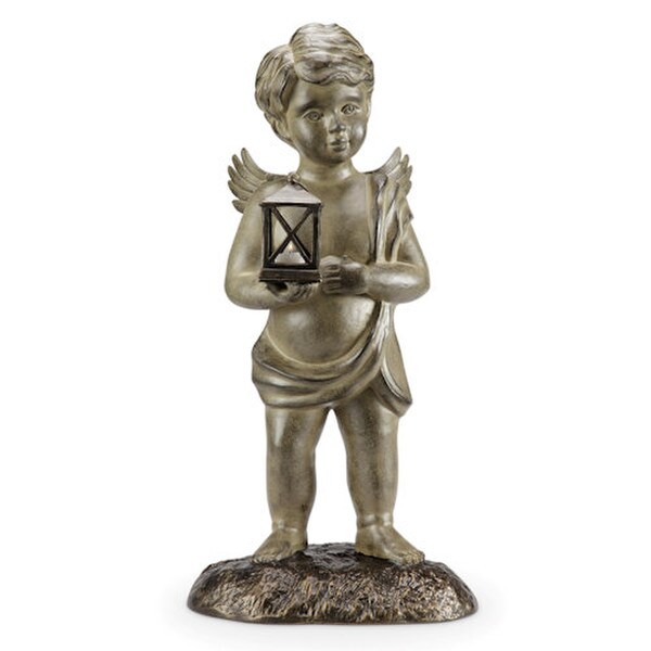 Wings Cherub Garden Lantern Sculpture for Tealight Aluminum Statue